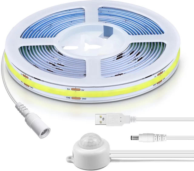 Gyarfas Intelligentes USB-5-V-COB-LED-Streifenlicht in Weiß mit PIR-Bewegungsmelder und einstellbarer Verzögerungszeit für die Nachtnutzung - Bild 1