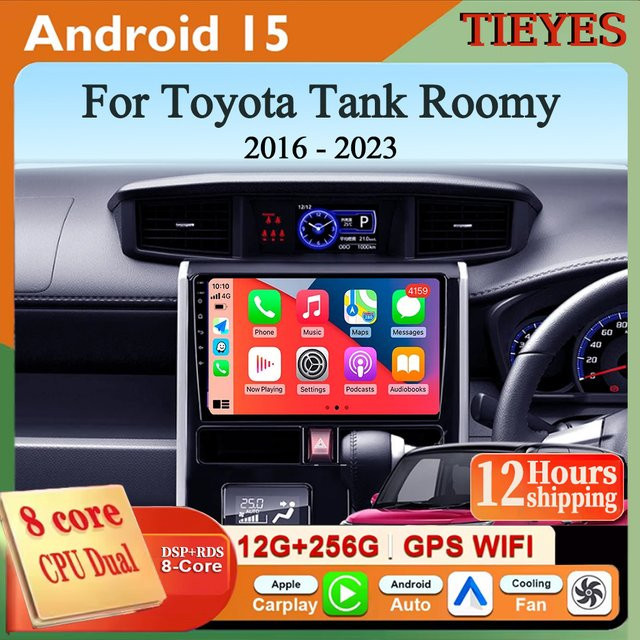 TIEYEZ Android 16 Autoradio für Toyota Tank Roomy 2016 - 2023 mit GPS-Navigation, QLED Display, Carplay und Bluetooth in Schwarz - Bild 1