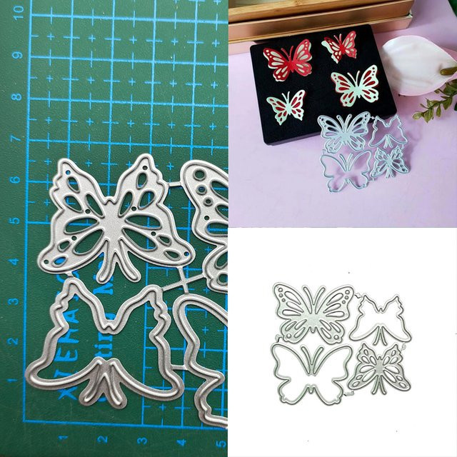 4 Stück Schmetterling Metall Stanzformen in Silber für Scrapbooking und DIY Bastelarbeiten - Bild 1