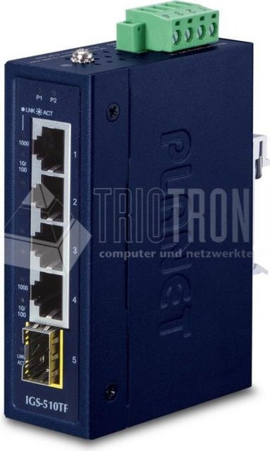 PLANET IGS-510TF Unmanaged Switch mit 4 x 10/100/1000 Ethernet-Ports und 1 x 1000Base-X SFP, DIN-Schiene und Wandmontage, Blau - Bild 1
