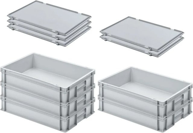 PROREGAL SuperSparSet 5x Eurobehälter mit Scharnierdeckel und geschlossenem Griff, Grau, H x B x T: 12 x 40 x 60 cm, 21 Liter Transportboxen - Bild 1