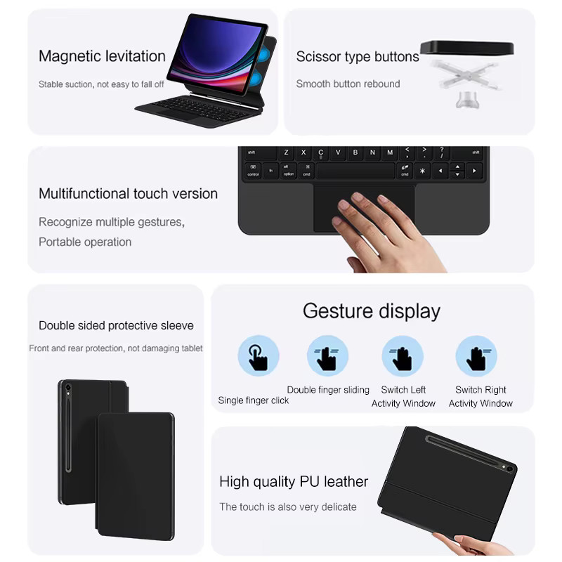 Samsung Tastatur mit Touchpad für Galaxy Tab S9, S8, S7 11 Zoll Tablet Case in Schwarz - Bild 4
