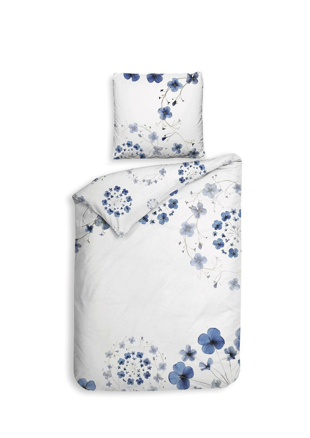 Heckett & Lane Mako-Satin Bettwäsche Zoe White Blütenkranz Kreis in Blau und Weiß, wendbar, B/H: 155 x 220 cm und 80 x 80 cm - Bild 1