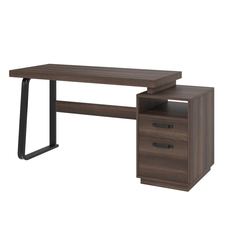 PXloue Schreibtisch in Braun mit Schublade und Ordnerauszug, moderner Bürotisch aus MDF und Stahlrohr, Breite: 135 cm, Tiefe: 54 cm, Höhe: 76 cm - Bild 2