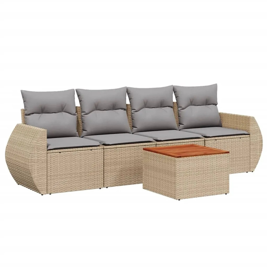 vidaXL 5-teilige Garten-Sofagarnitur aus Polyrattan in Beige mit Kissen und Metallgestell - Bild 2