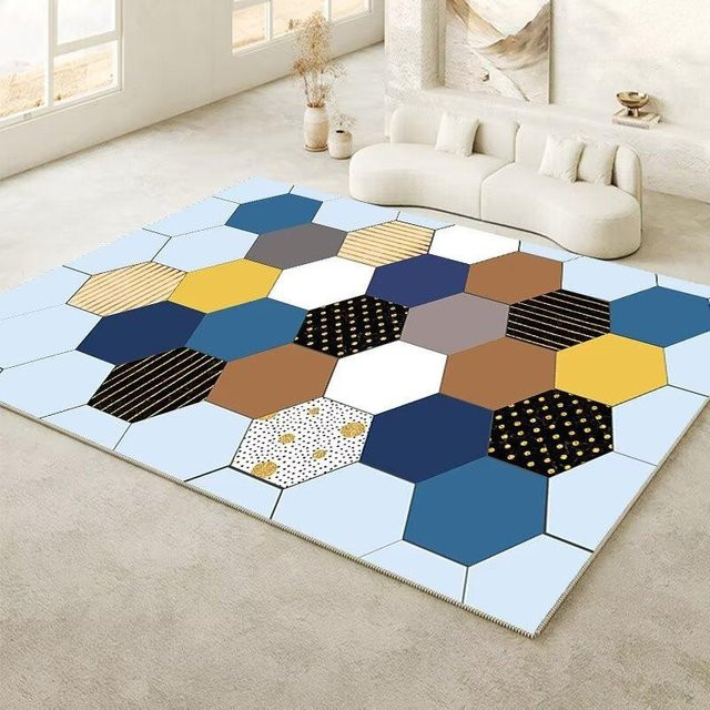 Moderner geometrischer Teppich von JGJG in Mehrfarbig, weich, waschbar und rutschfest, B/T: 120 x 80 cm - Bild 1