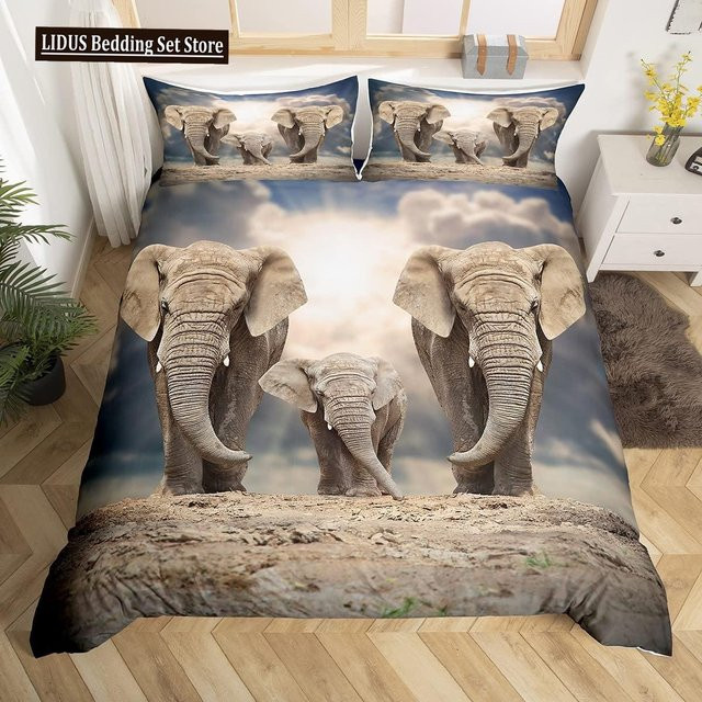 3D-Bettwäsche-Set mit Elefantenmotiv in Grau, Microfaser Safari-Design, B/H: 135 x 200 cm - Bild 1