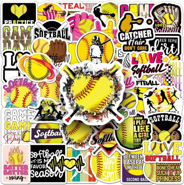 50 Stück Softball-Sportaufkleber wasserfest als kreative Graffiti-DIY-Dekoration für Handyhüllen, Sammelalben und Gepäck in Multicolour - Bild 1