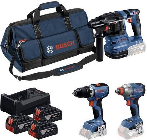 Bosch Professional 18V Akku-Werkzeugset mit Bohrhammer GBH 18V-22, Bohrschrauber GSR 18V-65 und Schlagschrauber GDX 18V-285 in Blau/Schwarz - Bild 1