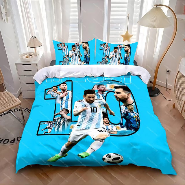Bettwäscheset mit Bettbezug und Kissenbezug von Lodestar in Blau, Design Messi oder Lionel, Microfaser für Kinder und Erwachsene, B/H: 180 x 210 cm - Bild 1