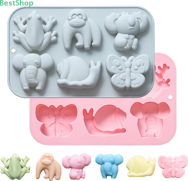 6-fach Silikon Backform mit Cartoon-Tierformen für Muffins und Schokolade in Pink - Bild 1