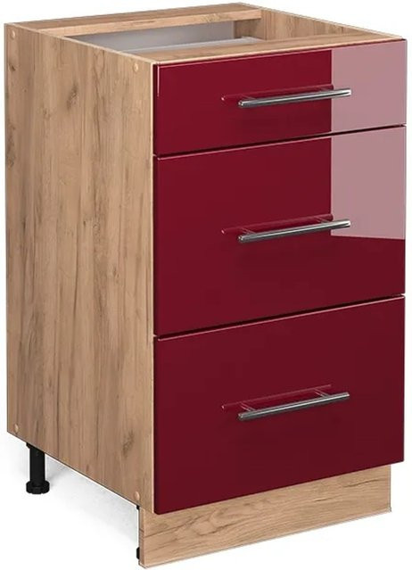Vicco Küchenunterschrank Fame-Line Bordeaux Hochglanz in Rot und Goldkraft Eiche, Breite: 50 cm - Bild 1