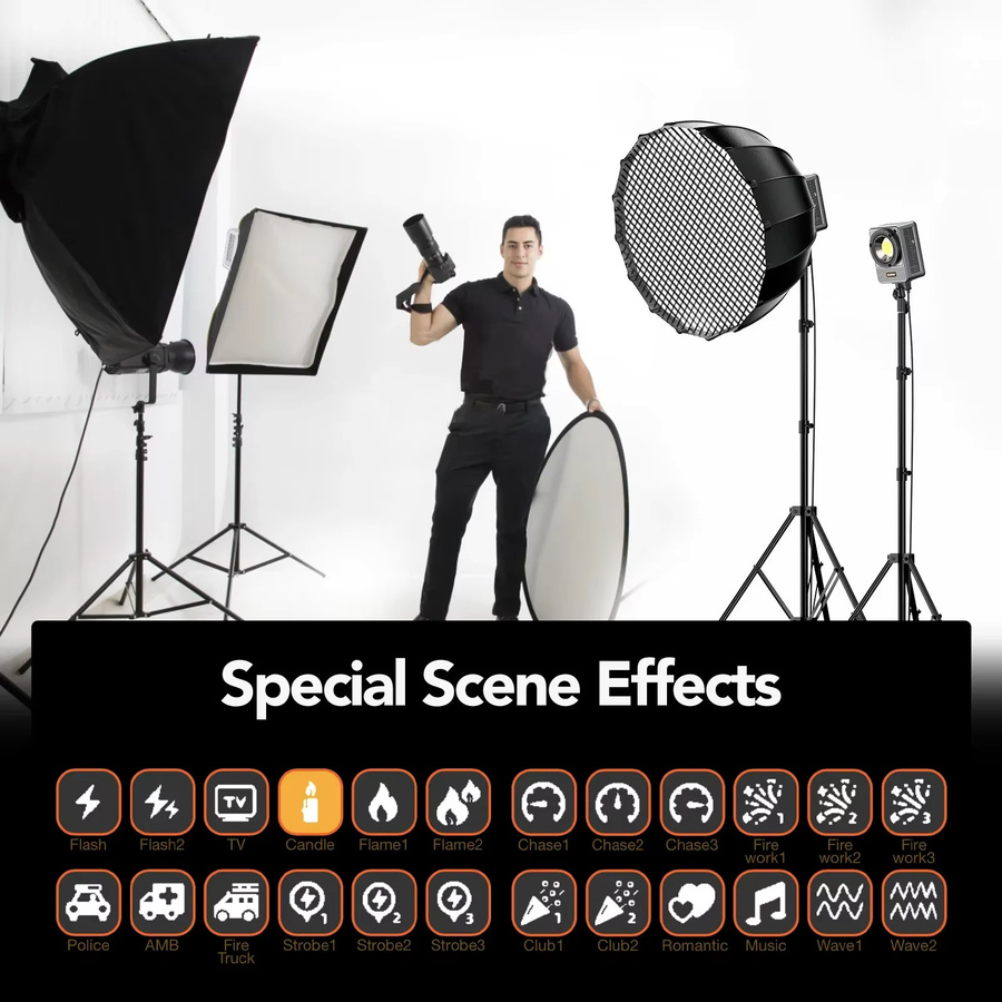 Nagnahz 330 W LED-Videoleuchte in Schwarz mit Bowens-Montage, zweifarbig 2700 K–6500 K und App-Steuerung für Fotostudio und Fotografie - Bild 6