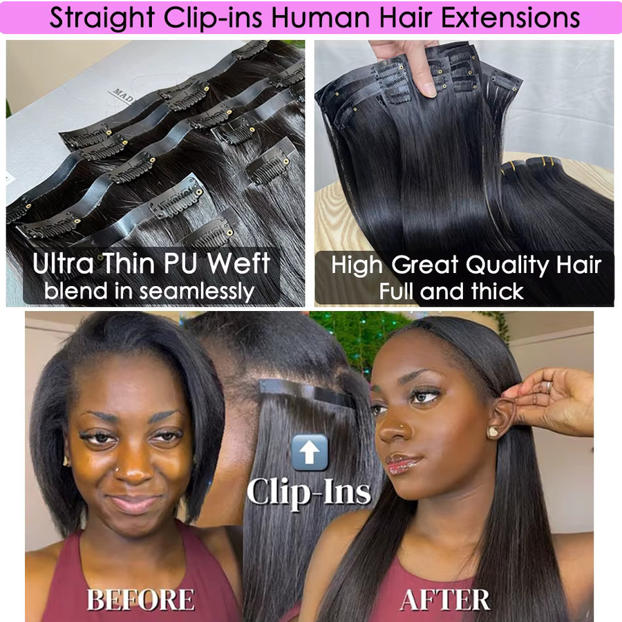 Echthaarverlängerungen mit Clips, # 1B, 7 Stück/Set, 100 g, Unisex - Bild 4