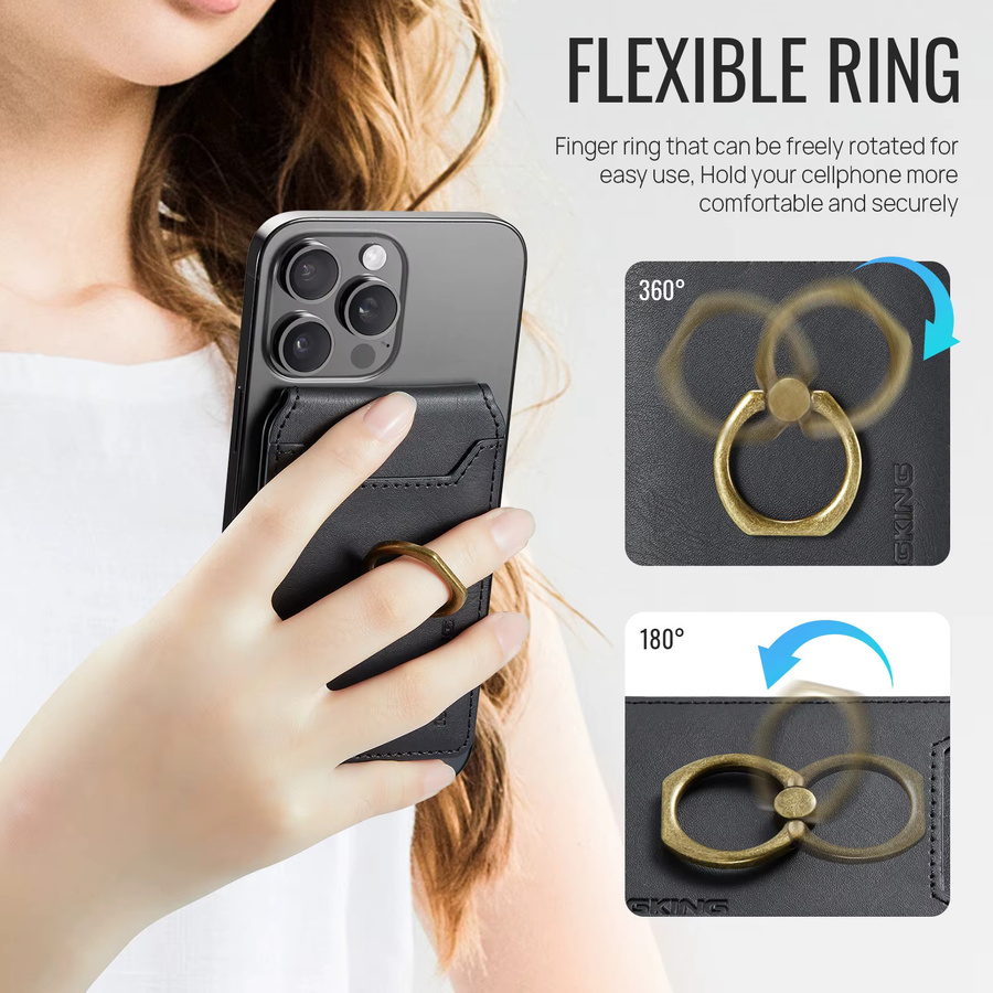HKNR Magnetische Leder-Handyhülle mit Ringständer und Kartensteckplatz für iPhone 16 15 Plus 14 13 12 Pro Max in Schwarz oder Braun - Bild 4