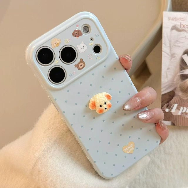 Blaue Handyhülle mit Polka-Dot-Herz-Design für Apple iPhone 15, 16 Pro, 17 Pro Max und iPhone 13 Pro - Bild 1