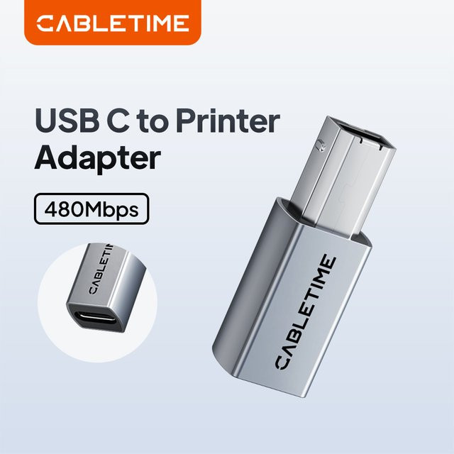 CABLETIME USB-C auf USB-B Druckeradapter mit Aluminiumgehäuse für 480Mbps Datenübertragung - Bild 1