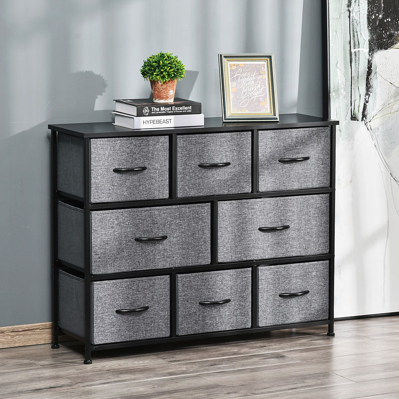 HOMCOM Kommode mit 8 Schubladen aus Stoff in Dunkelgrau mit Metallgestell und modernem Design für Schlafzimmer und Wohnzimmer - Bild 2