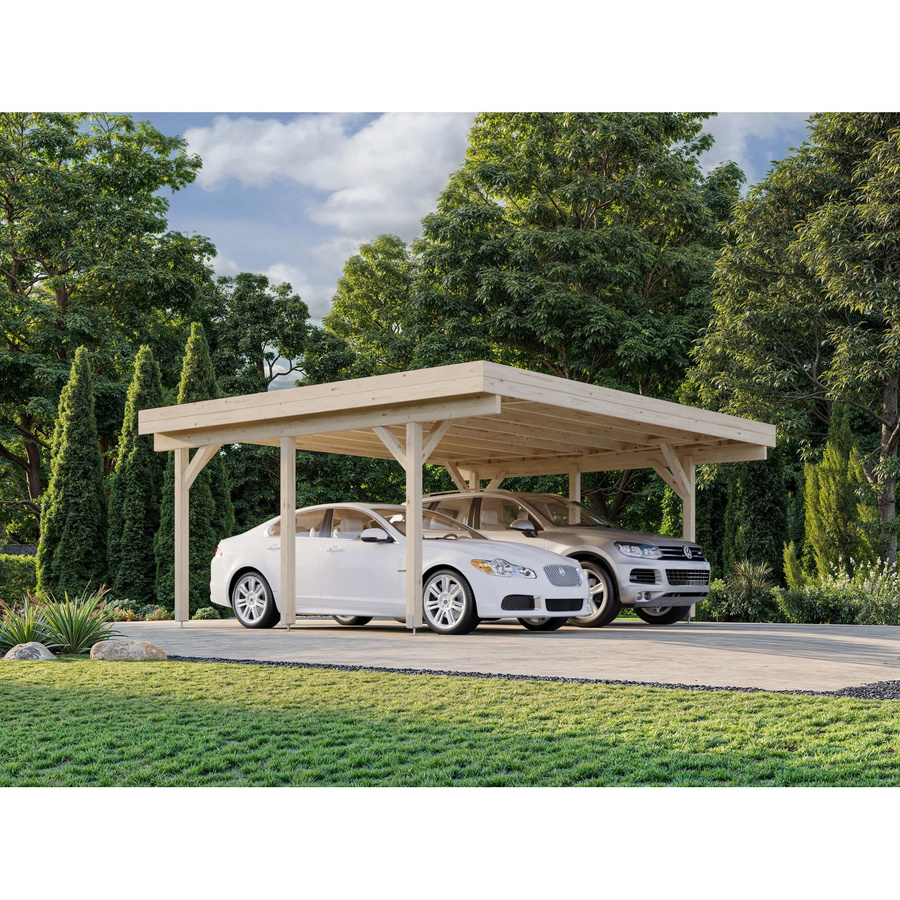 Palmako Doppelcarport Karl aus Fichtenholz in Grau mit Flachdach, Breite: 600 cm, Tiefe: 512 cm - Bild 2