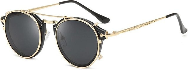 Oculos Sonnenbrille zum Aufstecken, Steampunk, Damen, oval, Vollrand, schwarz, braun - Bild 1