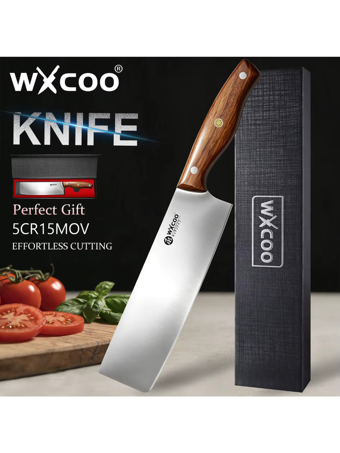 WXCOO Japanisches Küchenmesser als handgefertigtes Fleischbeil und Tranchiermesser mit Holzgriff - Bild 6