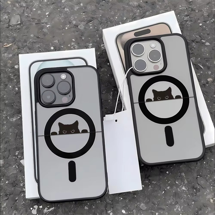 Caynes Magnetische Handyhülle mit süßem Katzenmotiv für iPhone 17 16 15 14 13 12 Pro Max Air, Stoßfestes Acryl Cover, Transparent - Bild 3
