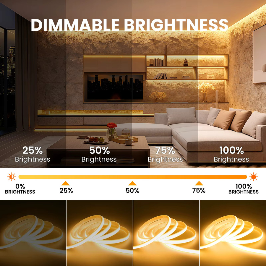 HEGEHE COB-Neonstreifen-Kit IP67 Wasserdicht mit Bluetooth-App-Steuerung, dimmbarer LED-Lichtstreifen aus Silikon für Außenbereich und moderne Oberflächenmontage - Bild 2