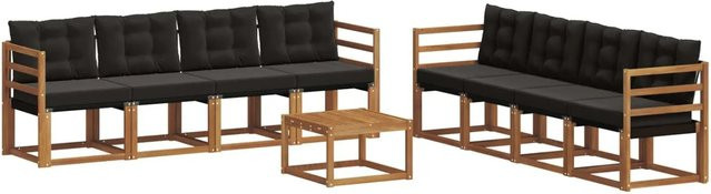 vidaXL Outdoor-Sofagarnitur 9-teilig aus Akazienholz und Textilene in Natur und Schwarz mit Kissen und Tisch - Bild 1