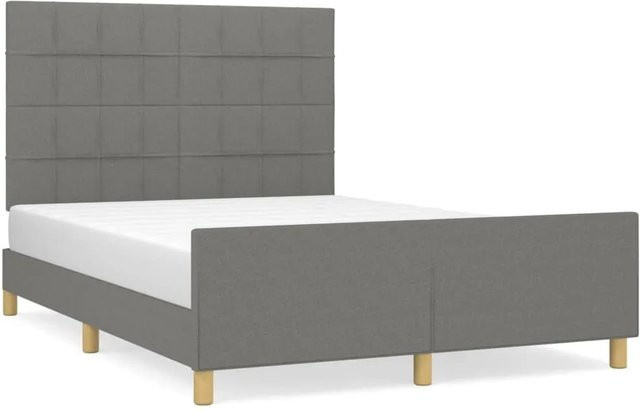 vidaXL Bettgestell mit Kopfteil in Dunkelgrau, modernes Polsterbett aus Stoff und Holz, Breite: 140 cm, Tiefe: 190 cm - Bild 1