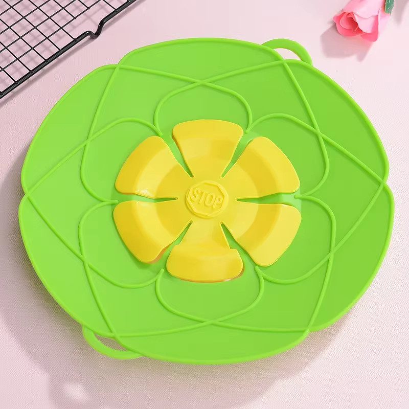 HOCOSHINE Hitzebeständiger Silikon Deckel als Spill Stopper für Topf und Pfanne, Durchmesser: 26 cm, Farben: Lila und Grün - Bild 3
