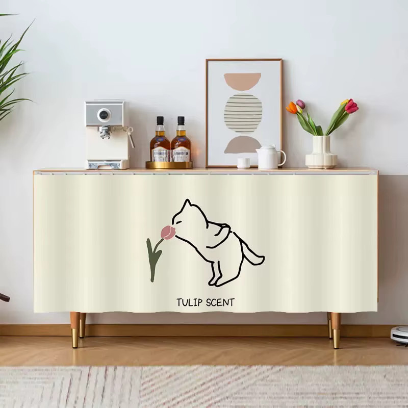 VIKAMA Schrankvorhang mit Graffiti-Tier-Motiv in Beige als Staubschutz für Küchenschränke mit Klettverschluss, Breite: 75 cm, Höhe: 60 cm - Bild 1