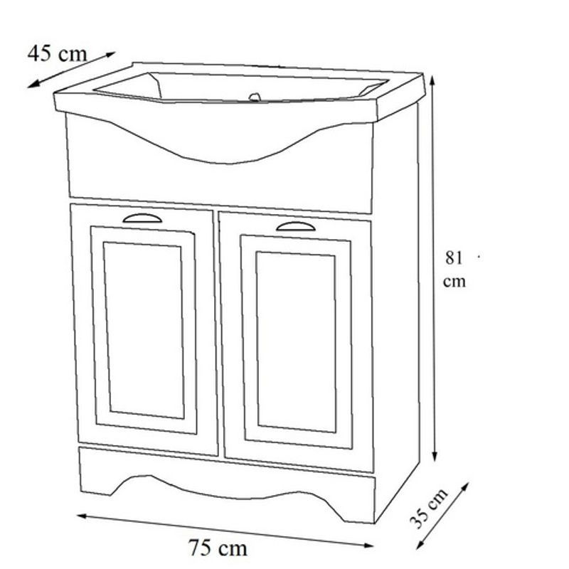 VCM Badmöbel Set Casalo XL in Weiss mit Waschbecken und Unterschrank im Landhaus Stil, B/H/T: 75 x 81 x 45 cm - Bild 2