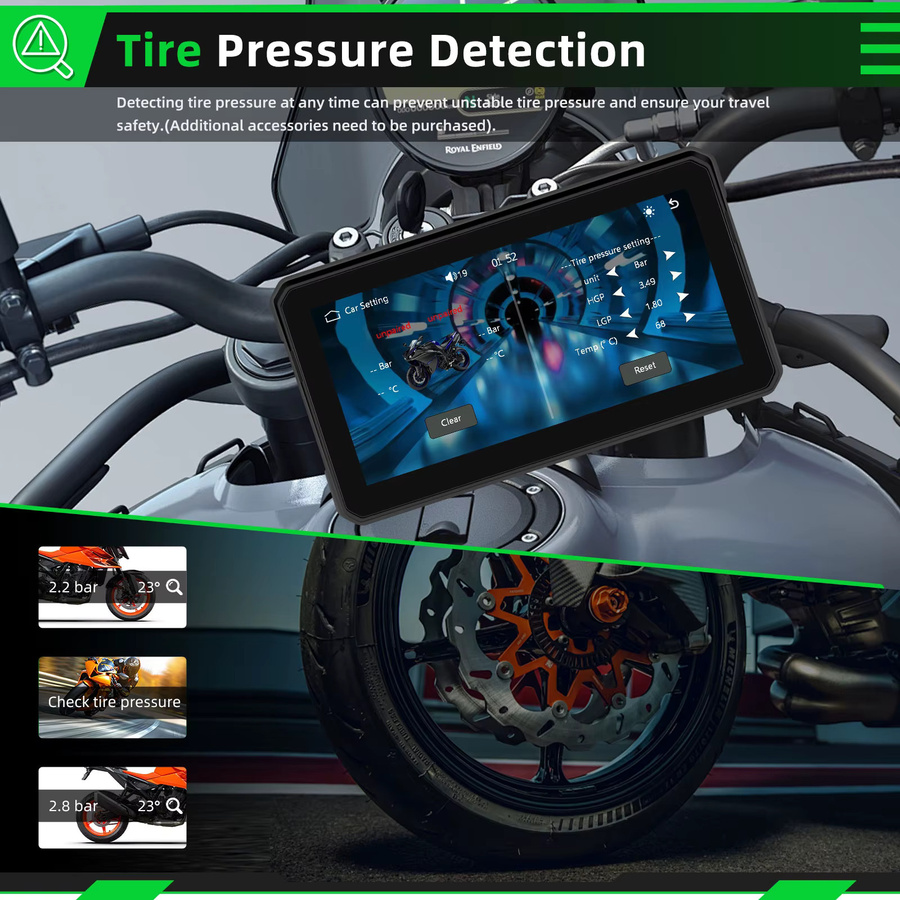 Podofo Carplay Motorrad-Monitor mit Android Auto und Airplay, IP68 wasserdicht, Farbe: Schwarz - Bild 3