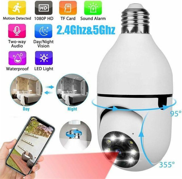 LIAESMART E27 Panoramakamera WiFi 1080P CCTV-Kamera mit 2,4 GHz/5 GHz Dualband, Nachtsicht und Zwei-Wege-Audio in Weiß - Bild 1