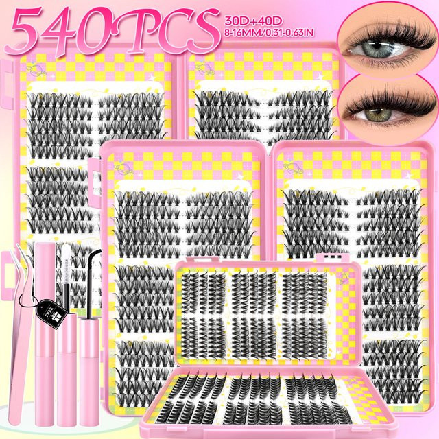 Lasvirey Lash Cluster Kit DIY Fluffy Wimpern Mixed Tray, Black, Unisex - Bild 1