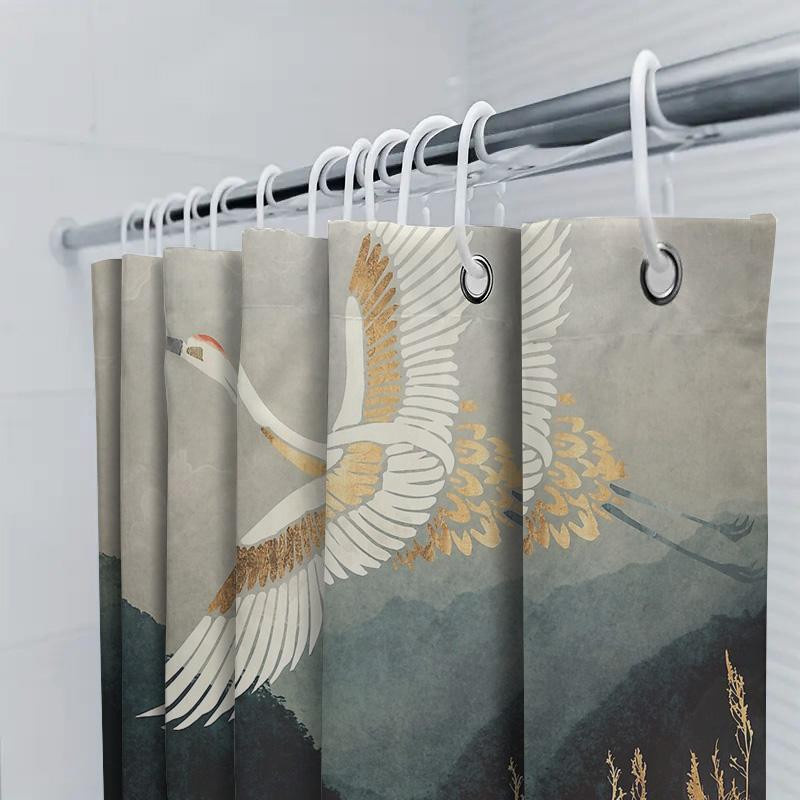 Japanischer Kranich Duschvorhang mit Naturmotiv im Zen-Stil von JMG Household Supplies, Mehrfarbig, B: 90 cm, H: 180 cm - Bild 3
