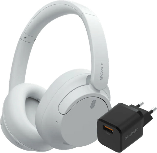Sony WH-CH720N Kopfhörer in Weiß und Schwarz mit BlueBuilt Quick-Charge-Ladegerät inklusive USB-A-Port - Bild 1