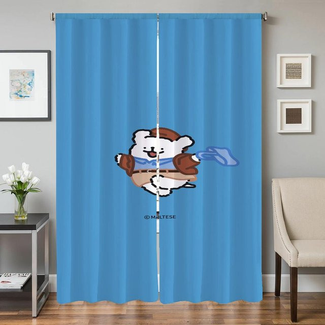 Household supplies MH Küchenvorhänge mit Malteser Hund Motiv, 2er-Set, Blau, semi-transparent, Breite: 50 cm, Höhe: 70 cm - Bild 1