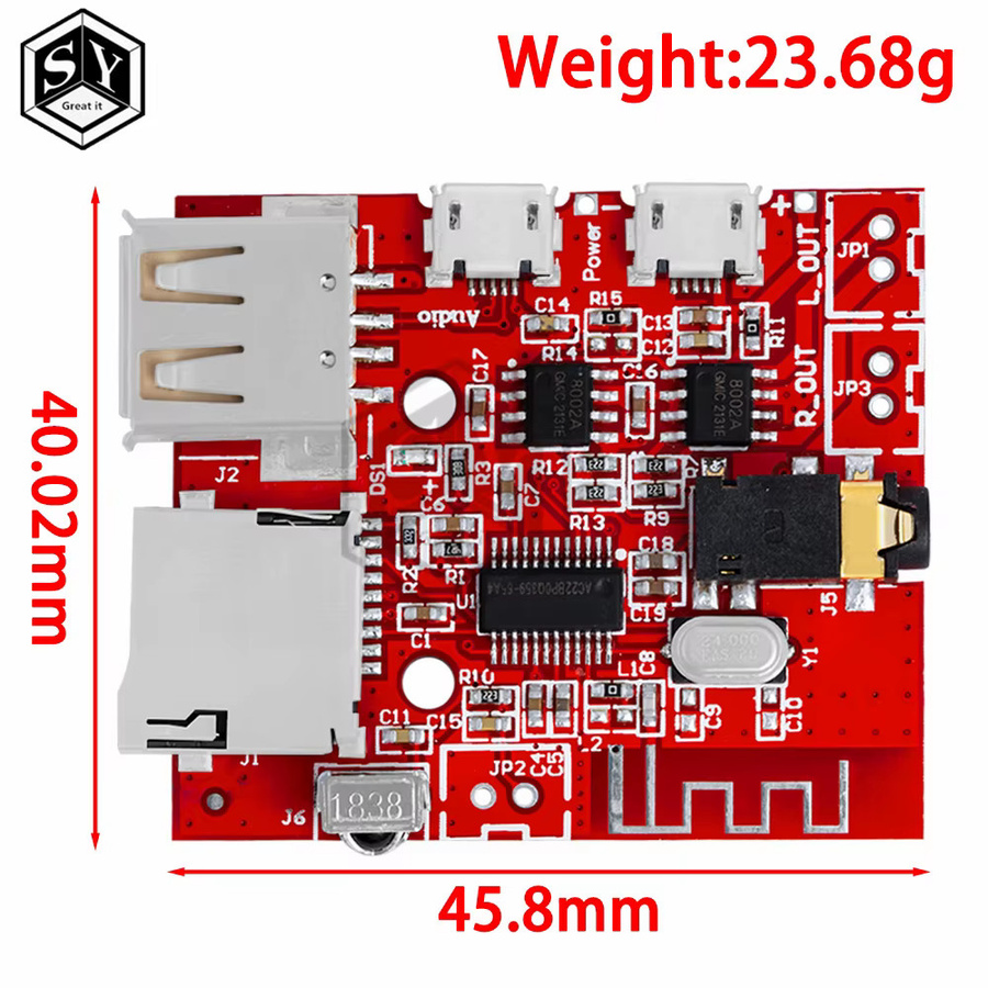 Baishundianzi Bluetooth 5.0 Audio-Empfänger Modul mit MP3 WAV Decodierung, USB und TF Unterstützung, inklusive IR Fernbedienung, Rot - Bild 2