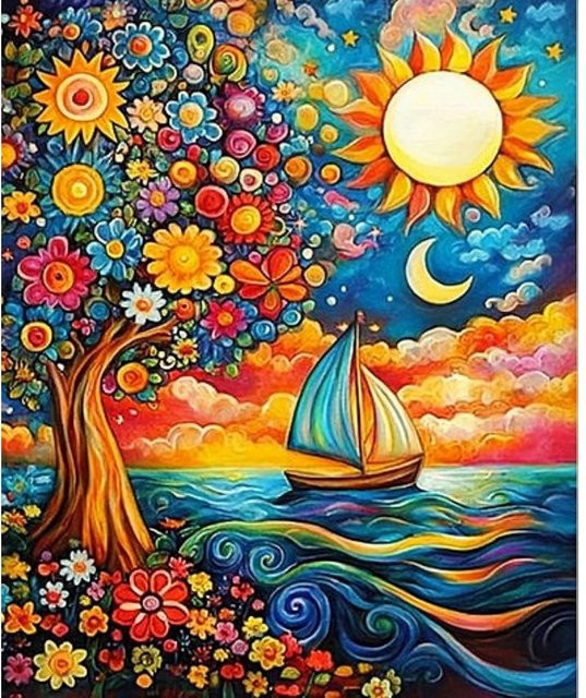 RUOPOTY 5D-Diamant-Malerei-Set Segelboot Landschaft für Erwachsene, Multicolour, B/H: 30 x 20 cm - Bild 1