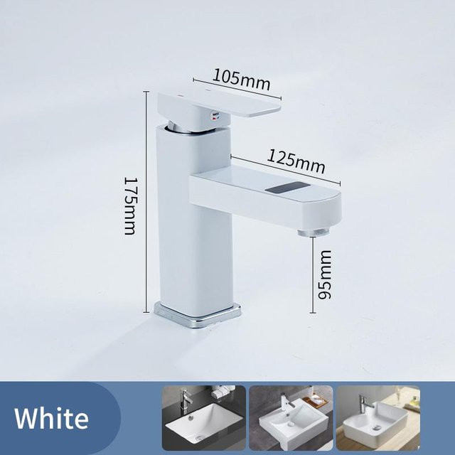 Bestbags Beckenarmatur mit LED Digital Temperaturanzeige als Kaltmischer in Weiß Matt für Küche und Badezimmer - Bild 1