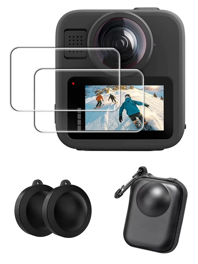 GoPro MAX 2 Zubehör Set mit kratzfester Objektivabdeckung aus gehärtetem Glas und Displayschutzfolie in Transparent - Bild 3