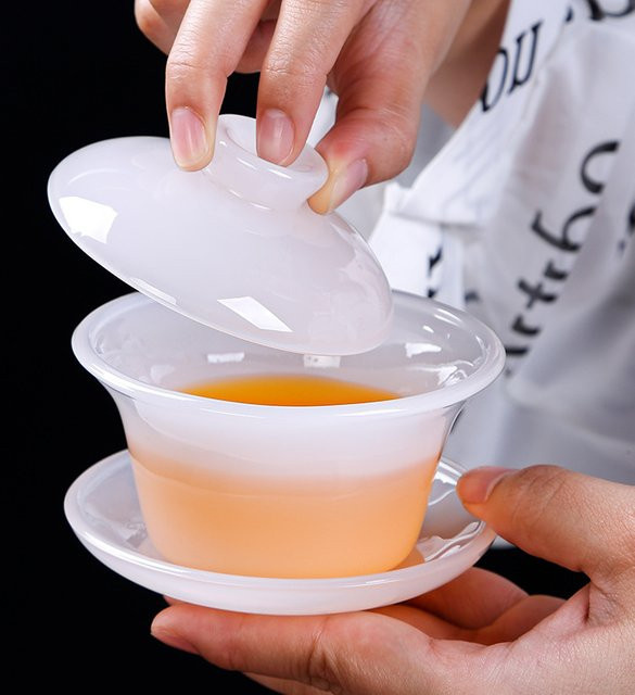 Tianquan Weiße Jade Porzellan Gaiwan Tee-Schüssel in Weiß für Chinesisches Kungfu Tee-Set - Bild 1
