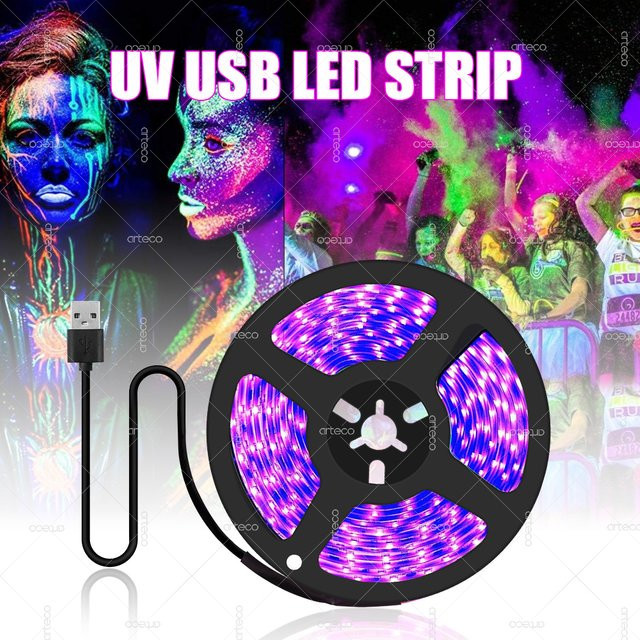 Arteco UV-LED-Streifen mit USB-Anschluss, schwarzes Licht für Party und Heimdekoration, SMD 2835 Diodenband in Schwarz - Bild 1