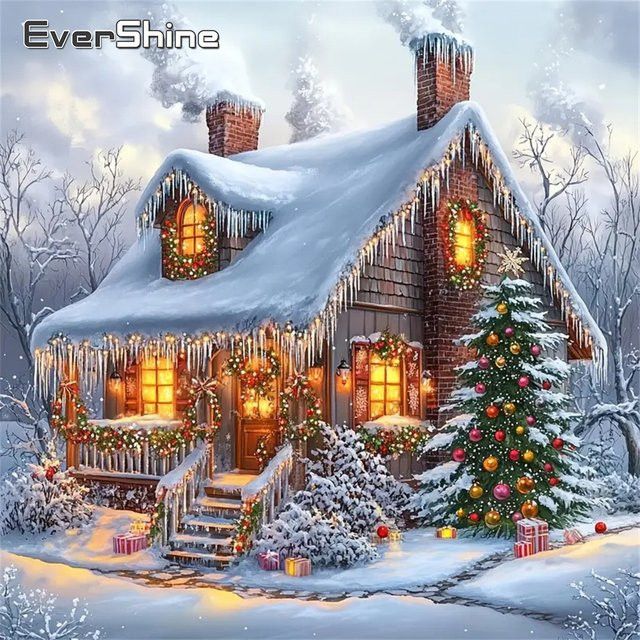 Evershine DIY Diamant Stickerei Haus Landschaft Malerei mit Acryl Steinen in Multicolor und vollrunden Diamanten - Bild 1