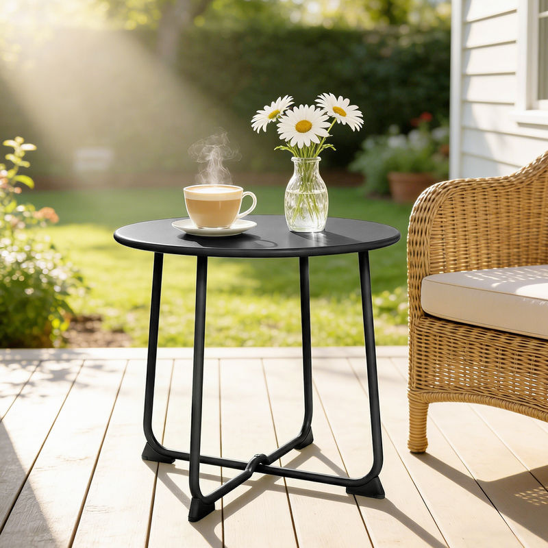 Outsunny Beistelltisch aus Metall rund in Grau, wetterfester Gartentisch für Balkon und Terrasse, B/T/H: 50 x 50 x 45,5 cm - Bild 2