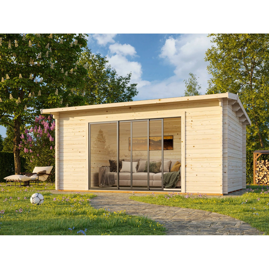 Palmako Gartenhaus Ines Slide Plus aus Fichtenholz in Braun mit Satteldach, B: 480 cm, H: 250 cm, T: 300 cm - Bild 2