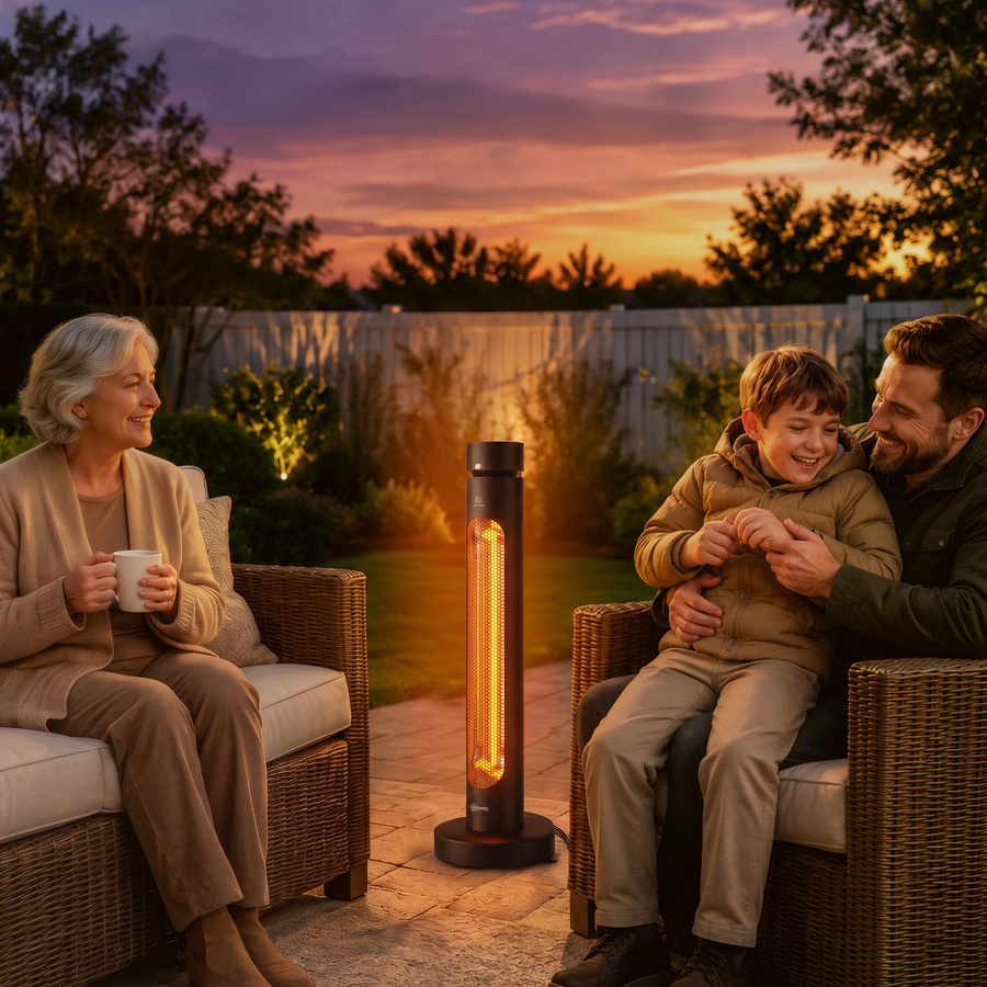 Outsunny Infrarot Heizstrahler 2000W Carbonfaser oszillierender Standheizstrahler mit Fernbedienung, 8 Heizstufen, Timer und Kippschutz, IP45 Terrassenstrahler für Innen und Außen, Schwarz - Bild 2
