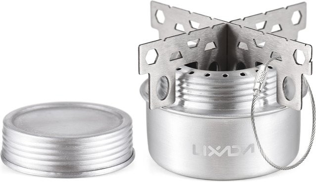 Lixada Tragbarer Mini-Alkoholofen aus Aluminiumlegierung mit Deckel und Kreuzständer in Silber für Camping und Outdoor - Bild 1