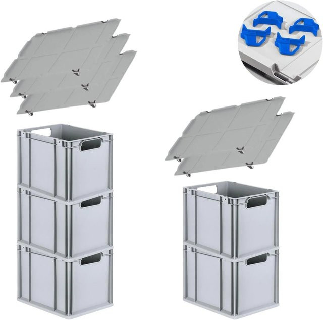 PROREGAL Spar Set mit 5x Eurobox Nextgen Economy in Blau inklusive Auflagedeckeln und 4x Schiebeschnappverschlüssen, H x B x T: 32 x 30 x 40 cm - Bild 1